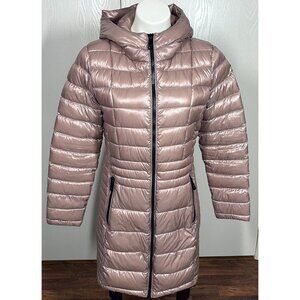 Calvin Klein Size Medium Coat Packable Down Blend Satin Hooded Insulated Puffer
